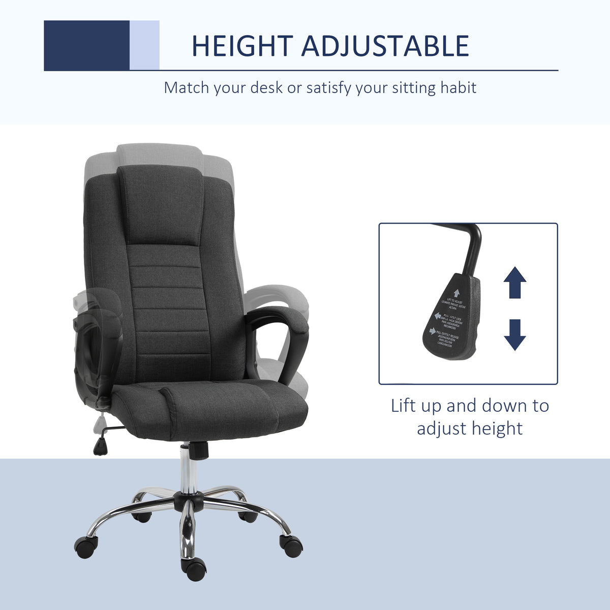 High Back Office Chair, Height Adjustable Computer Desk Chair with Swivel Wheels and Tilt Function, Charcoal Grey