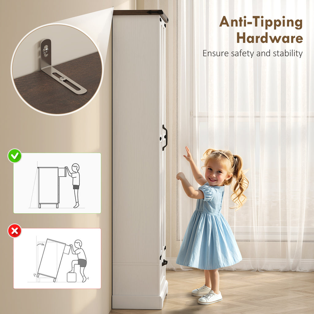 71" Pantry Cabinet, Kitchen Storage Cabinet with Adjustable Shelves, 2 Doors and Drawer for Dining Room, White