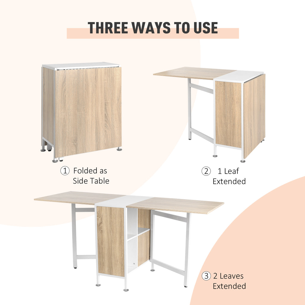 Multi-use Space Saving Folding Dining Table with Hideaway Shelves for Kitchen, Dining, Study and Office