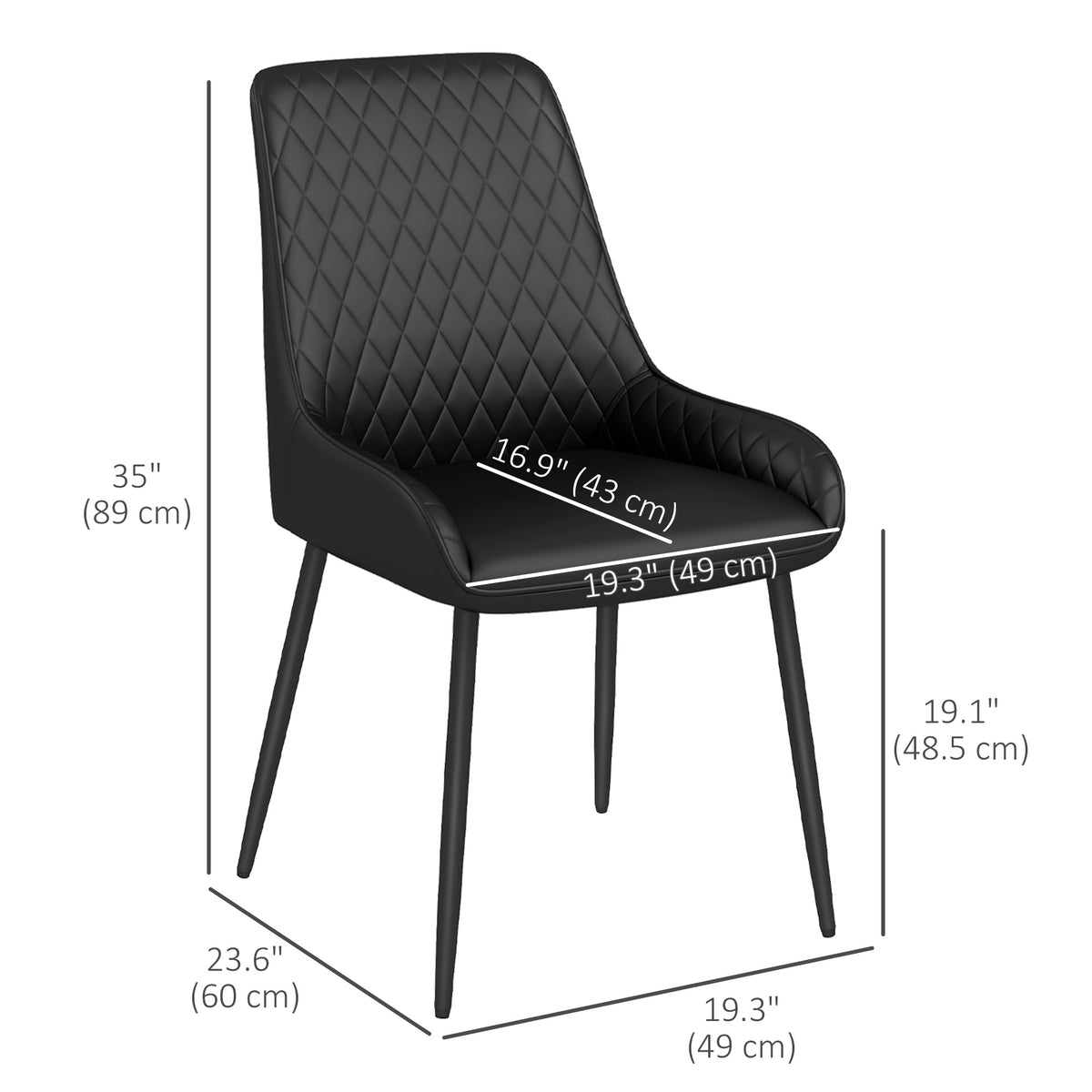 Modern Dining Chairs PU Leather Metal Legs Set of 4 Kitchen Chairs Living Room Quality Design Mid-Class Black
