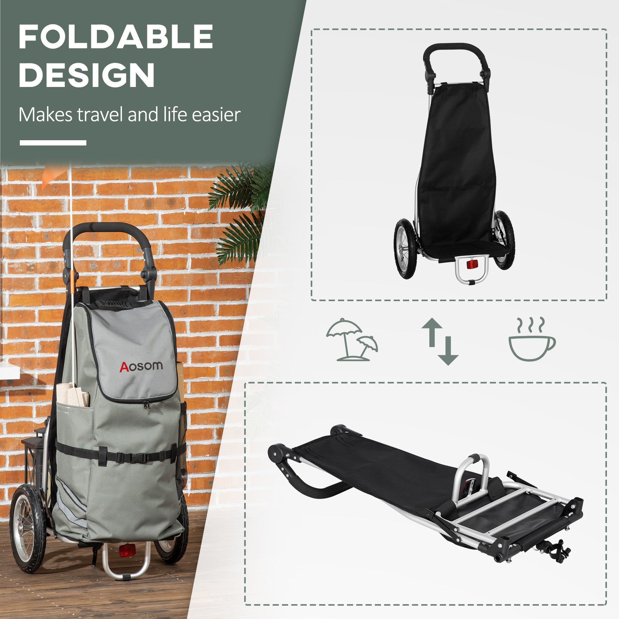 Soozier Bike Trailer, Bicycle Cargo Trailer with 12" Wheels, Reflective Strips, Outdoor Wagon Carrier with Aluminum Frame