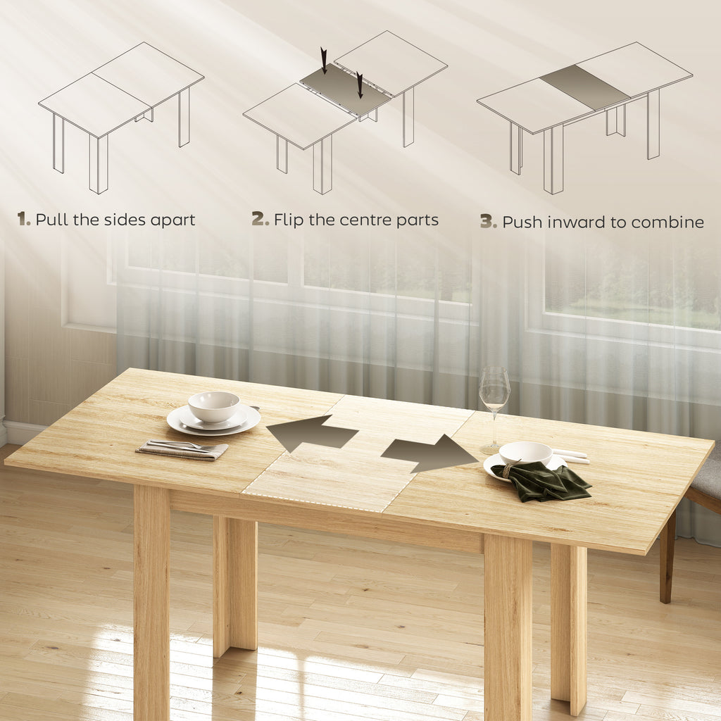 Modern Extendable Dining Table, 55.1 x 31.5 in, for 6-8 People, Expandable Dining Table for Kitchen, Natural Wood