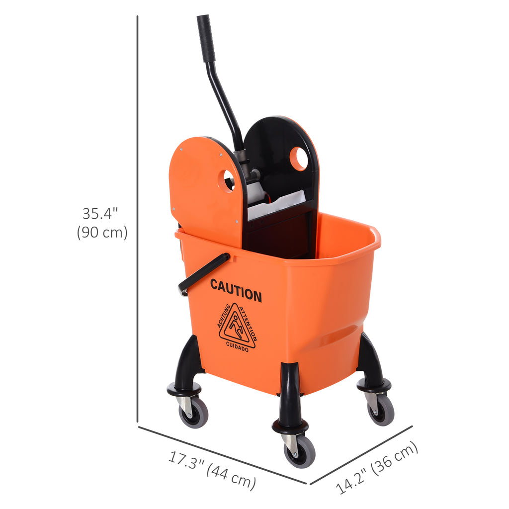 6.9 Gal/26L Mop Bucket, Mop Bucket with Wringer, Wheels and Handle, Orange