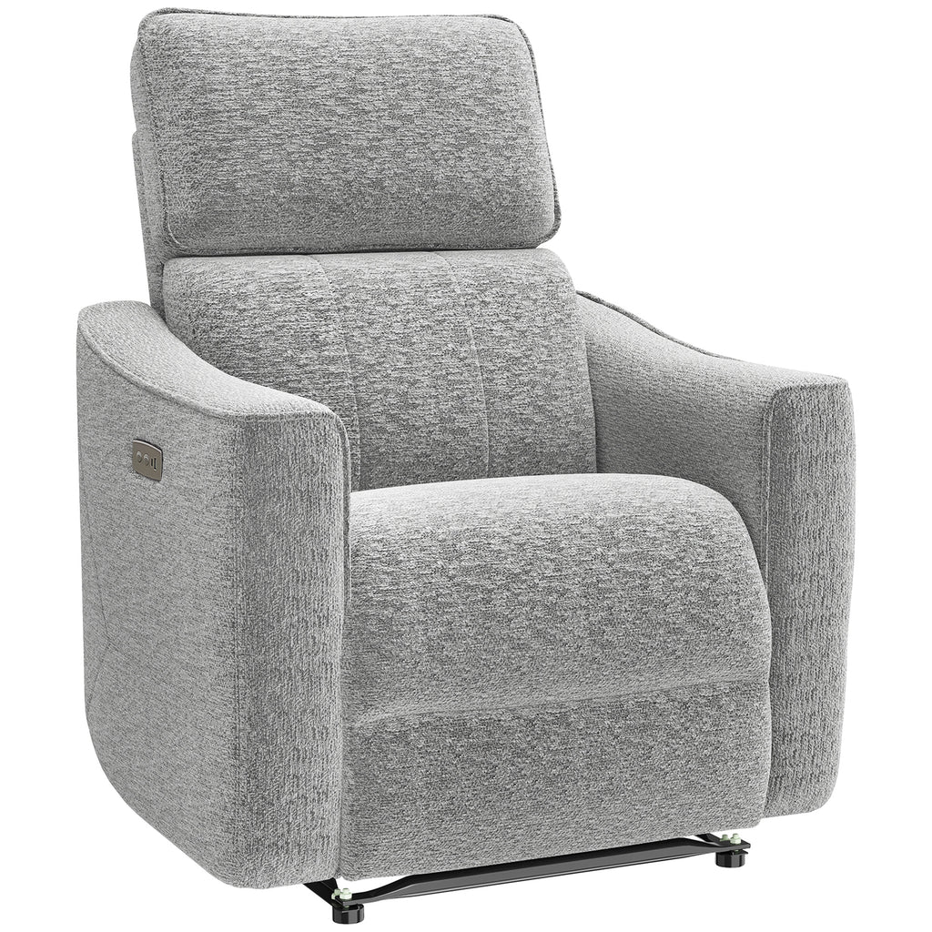 Power Recliner Chair, Chenille Upholstered Recliner Chair with USB Ports, Footrest, Grey