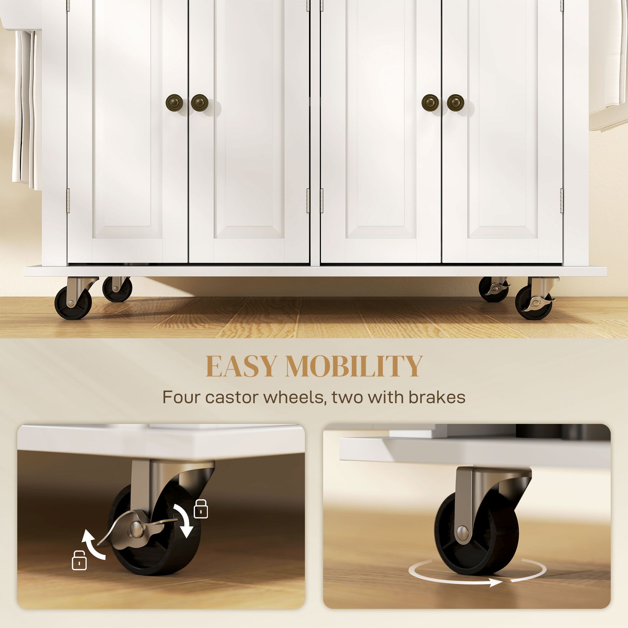 Kitchen Island with Storage, Rolling Trolley Cart with Rubber Wood Top, Spice Rack, Towel Rack, Grey
