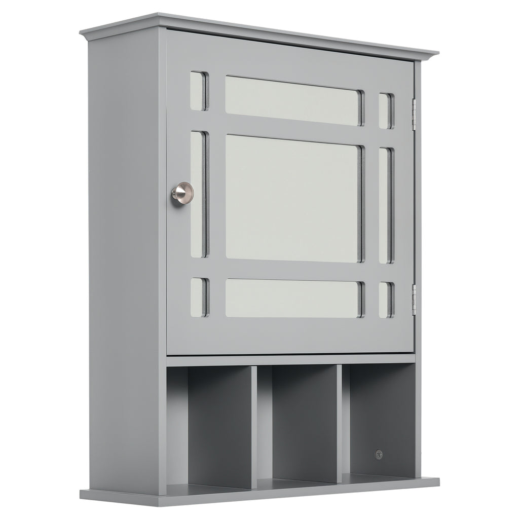 Bathroom Cabinet Wall Mount with Mirror Door 3 Shelf Organizer for Bathroom, Kitchen, Bedroom, Grey
