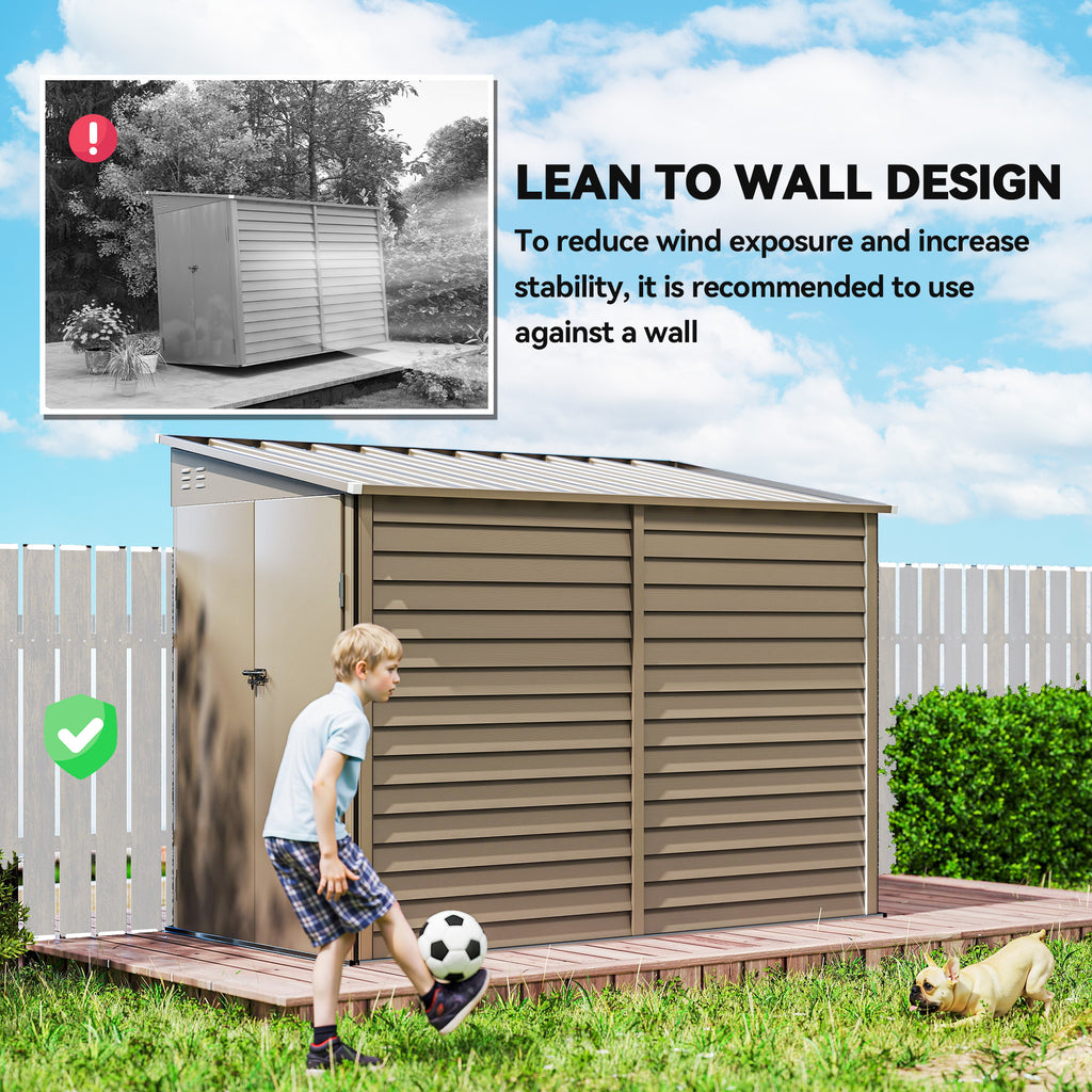 4.6' x 9' Steel Outdoor Storage Shed, Lean to Shed, Metal Tool House with Foundation Kit, Lockable Doors, Gloves and 2 Air Vents for Backyard, Patio, Lawn, Grey