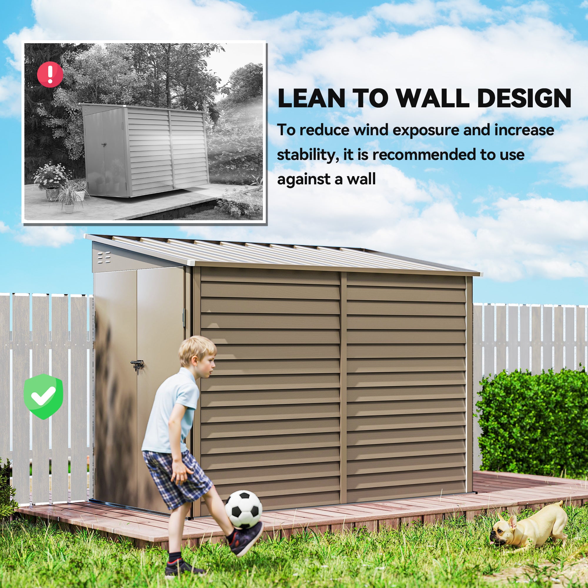 4.6' x 9' Steel Outdoor Storage Shed, Lean to Shed, Metal Tool House with Foundation Kit, Lockable Doors, Gloves and 2 Air Vents for Backyard, Patio, Lawn, Grey
