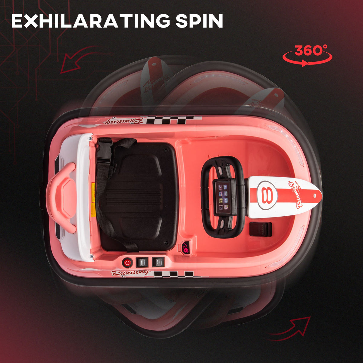 Aosom Kids Bumper Car, 6V 360° Rotation Electric Ride on Car, Twin Motors Battery Powered Toy with Music, Horn and Lights, Safety Belt, for Boys and Girls Aged 18-48 Months - Pink