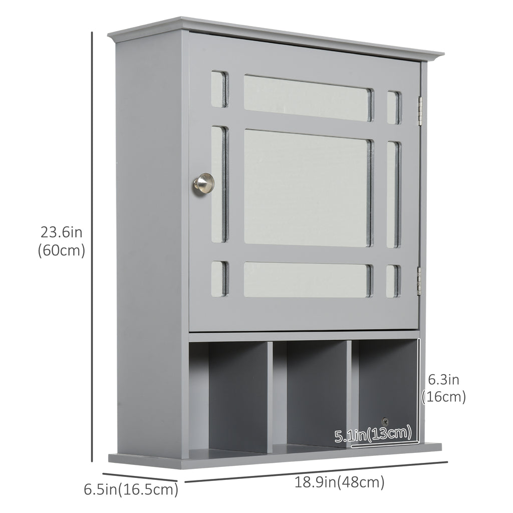 Bathroom Cabinet Wall Mount with Mirror Door 3 Shelf Organizer for Bathroom, Kitchen, Bedroom, Grey