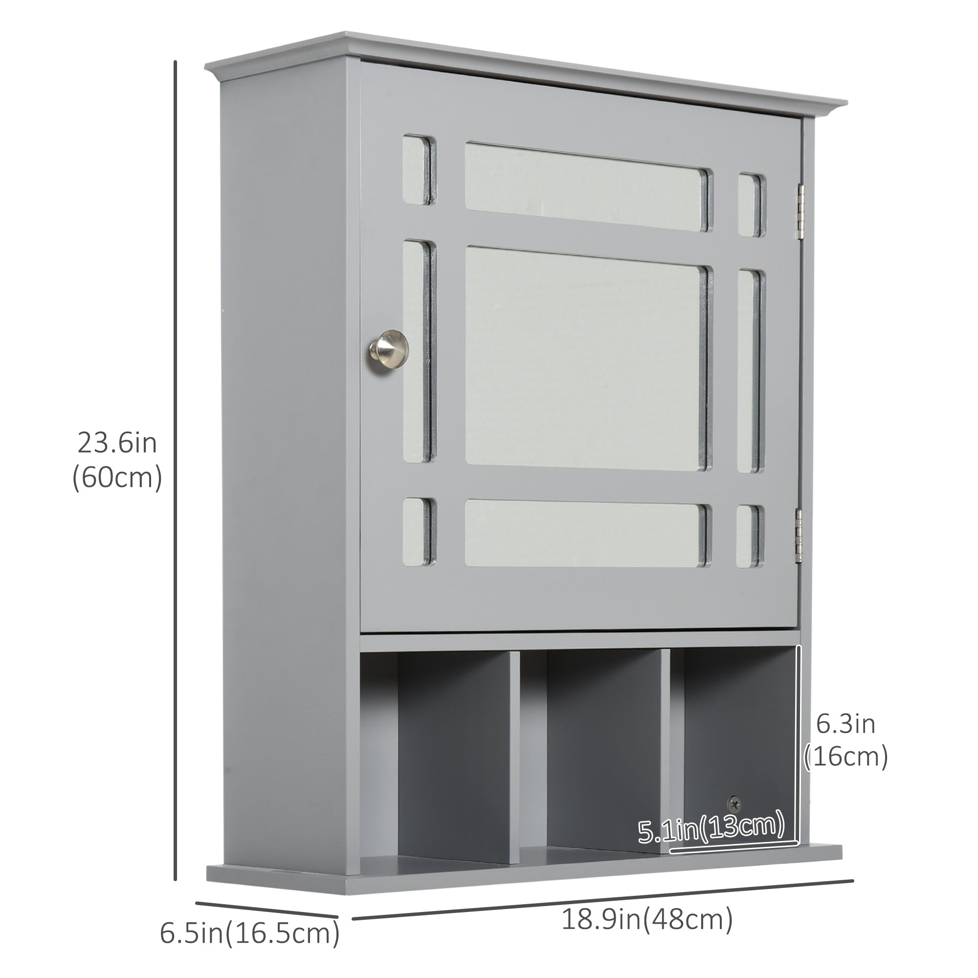 Bathroom Cabinet Wall Mount with Mirror Door 3 Shelf Organizer for Bathroom, Kitchen, Bedroom, Grey