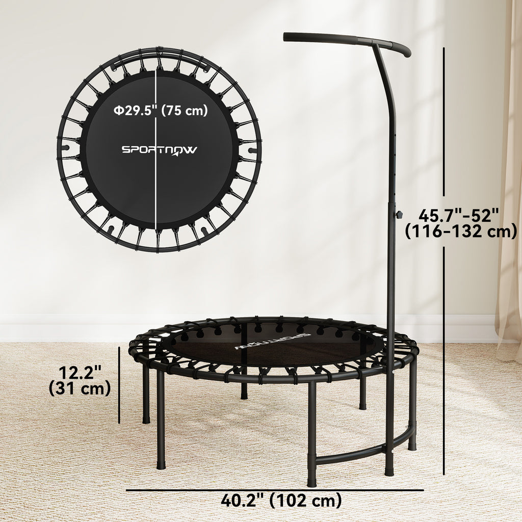 Soozier 40" Foldable Rebounder Trampoline ,Mini Trampoline Indoor with Adjustable Handle, Quiet and Safe Bungee Rebounder,Black