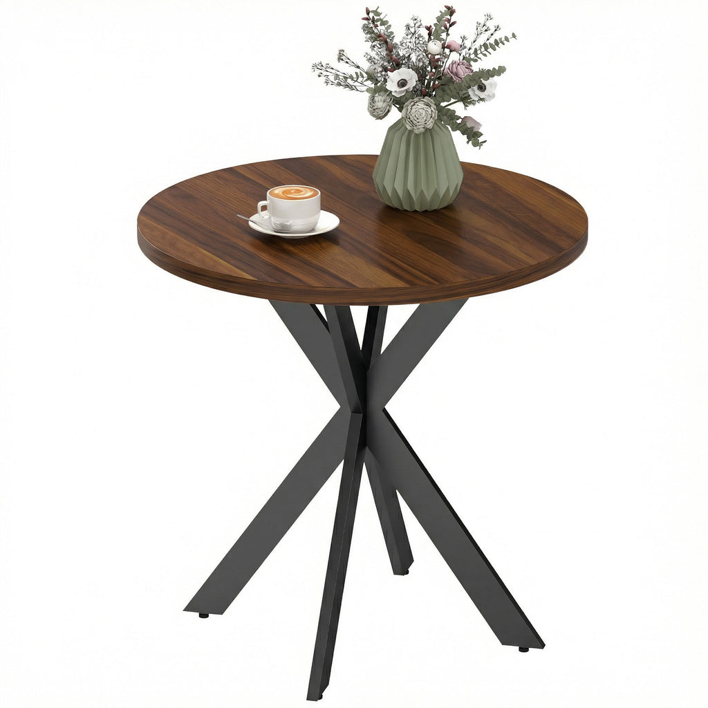 29" Dining Table, Contemporary Round Kitchen Table with Steel Legs, Brown