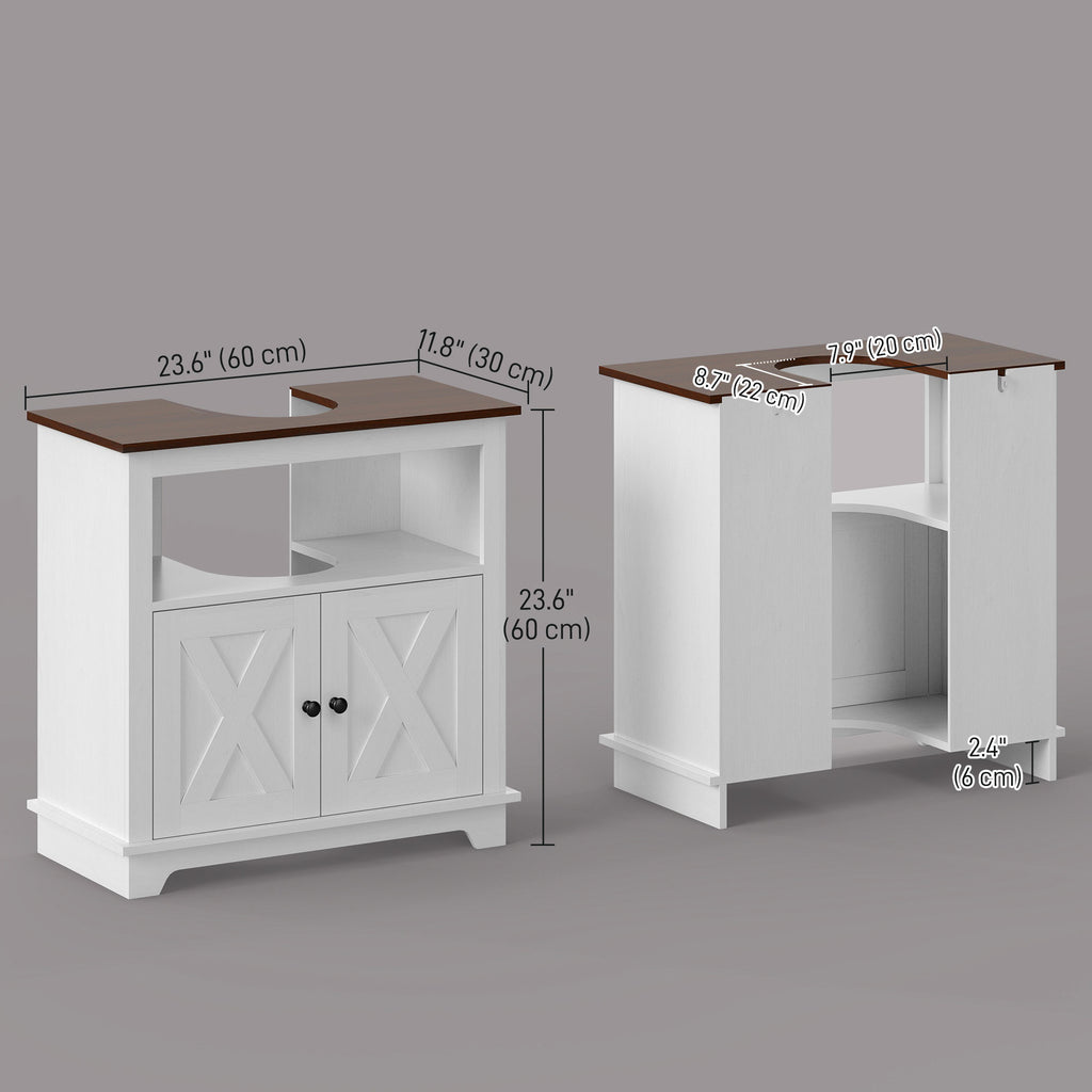 Farmhouse Bathroom Sink Cabinet, Pedestal Sink Storage Cabinet with Double Doors and Shelves, White