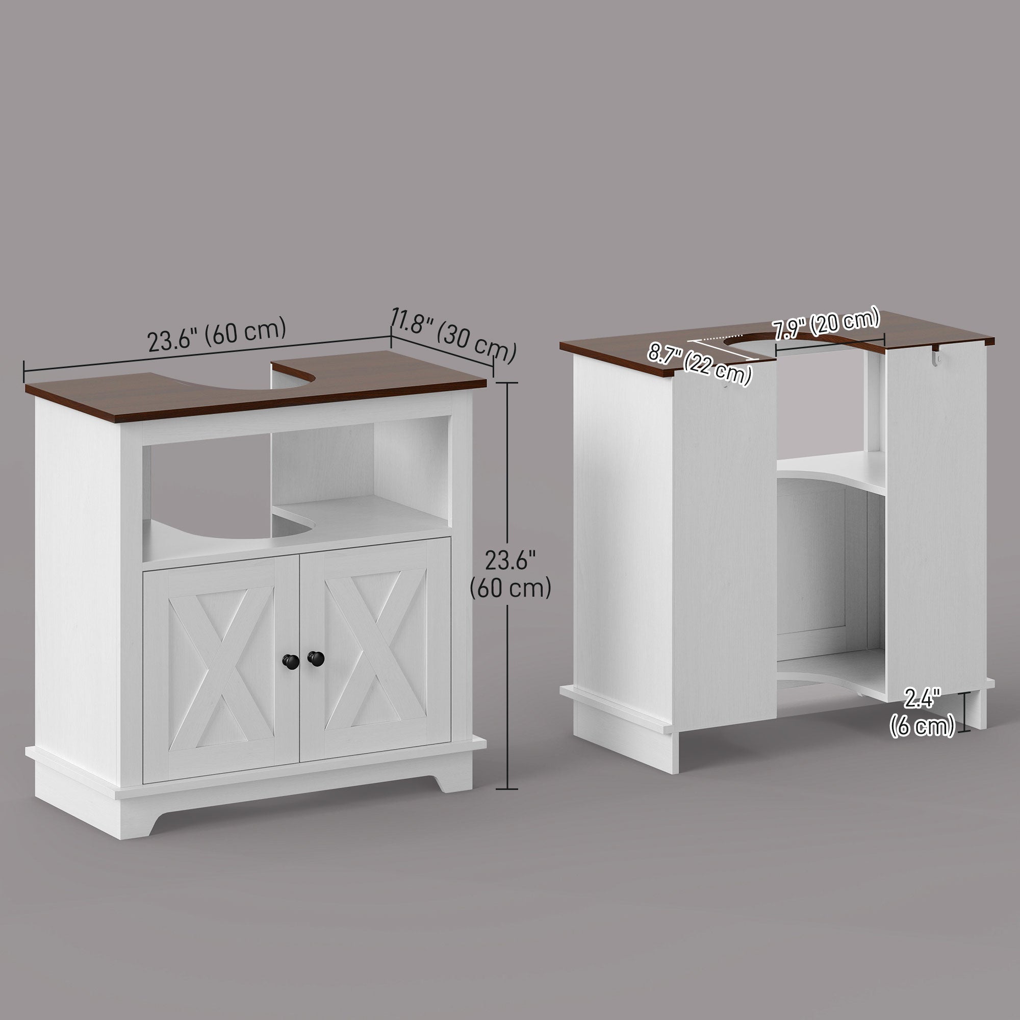 Farmhouse Bathroom Sink Cabinet, Pedestal Sink Storage Cabinet with Double Doors and Shelves, White