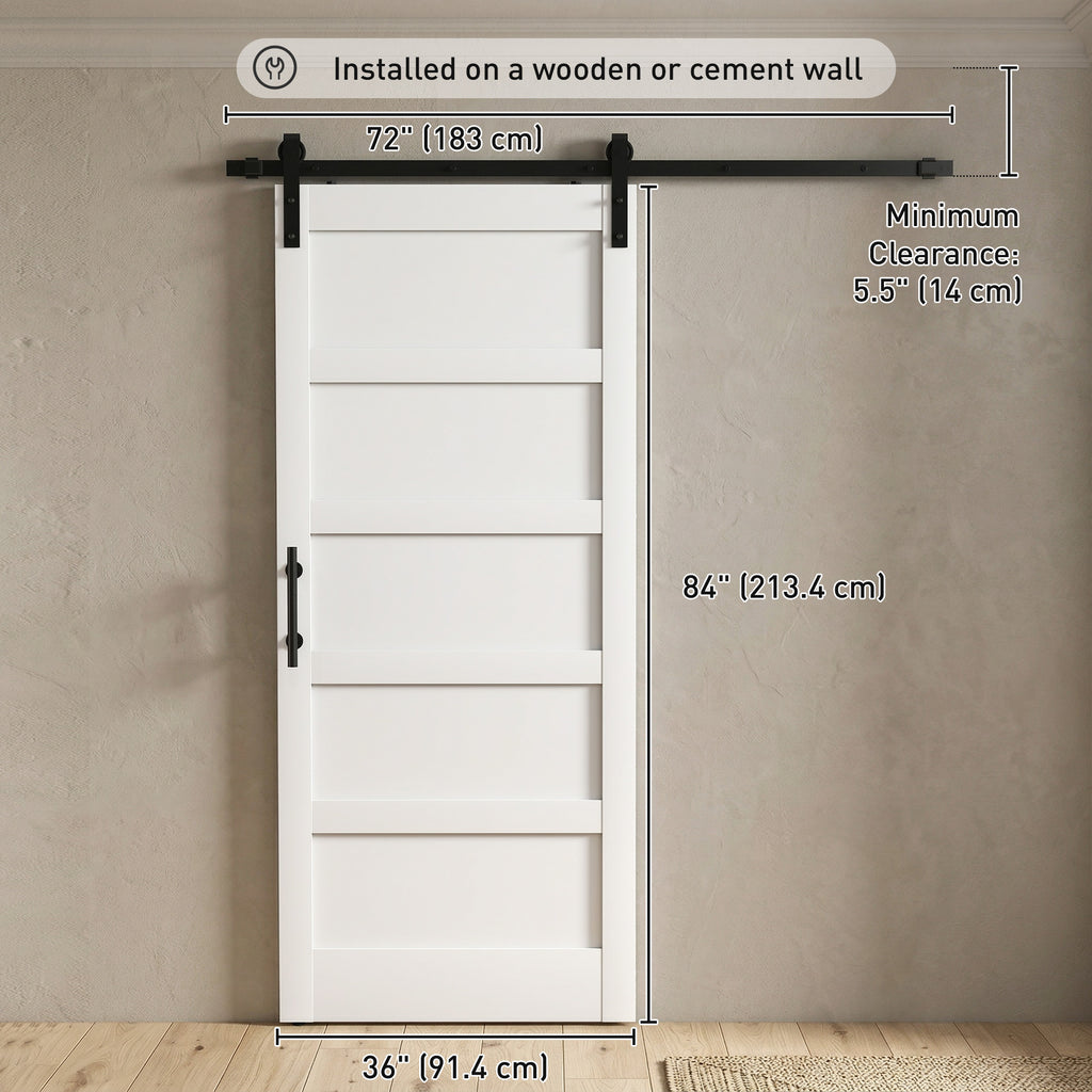 42"x84" Sliding Barn Door with Hardware Kit, Shaker Style Sliding Door with Handle, Track, Floor Guide, White Wood Grain