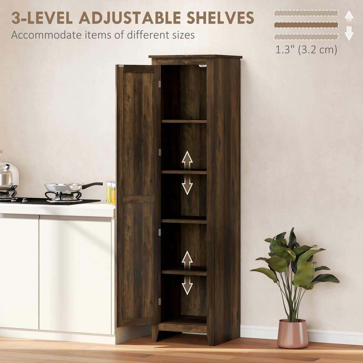 48" Farmhouse Kitchen Pantry Storage Cabinet with Barn Door, Kitchen Pantry Cabinet with Adjustable Shelves, White