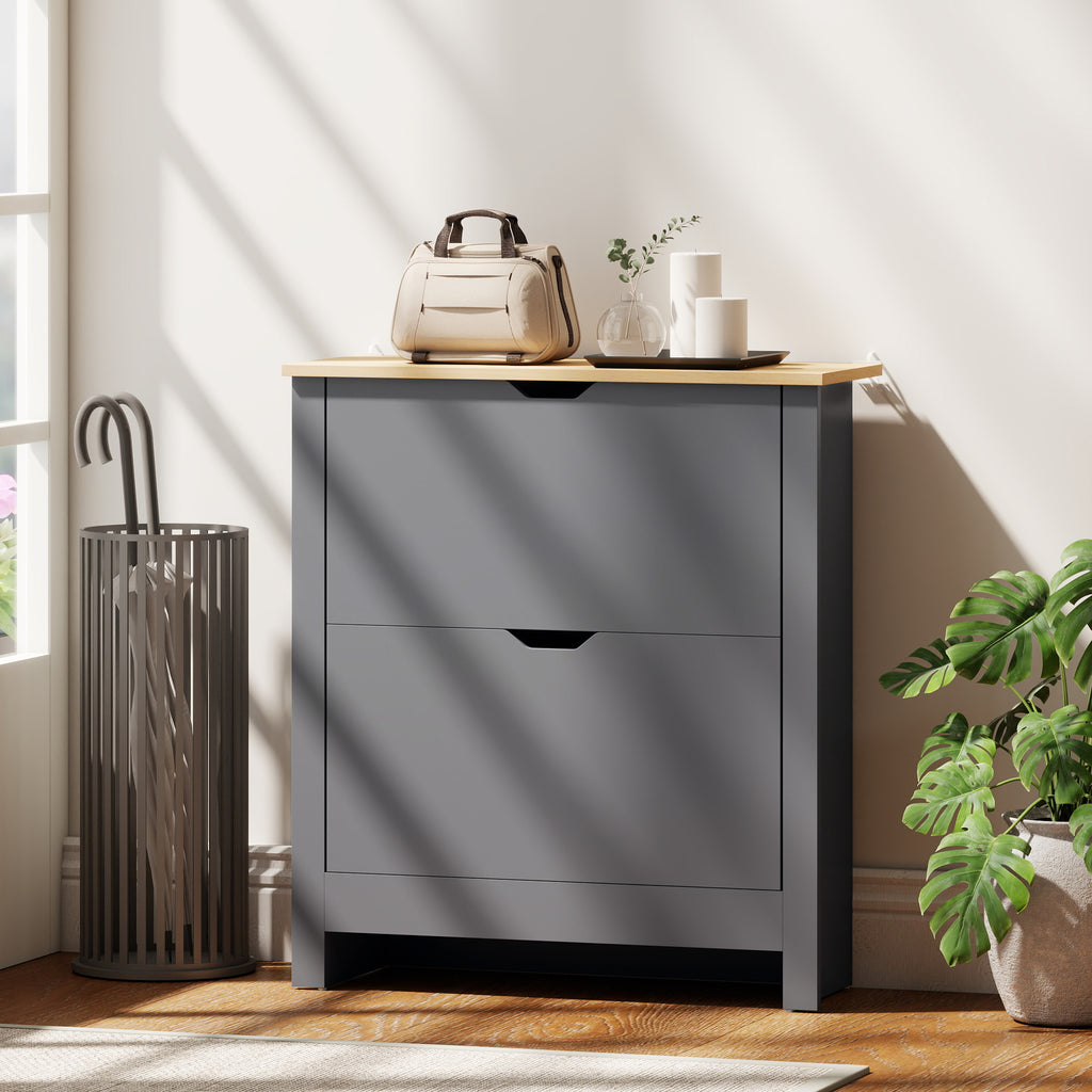 Shoe Storage Cabinet with 2 Flip Drawers and Adjustable Shelves for 8–12 Pairs of Shoes, Dark Grey