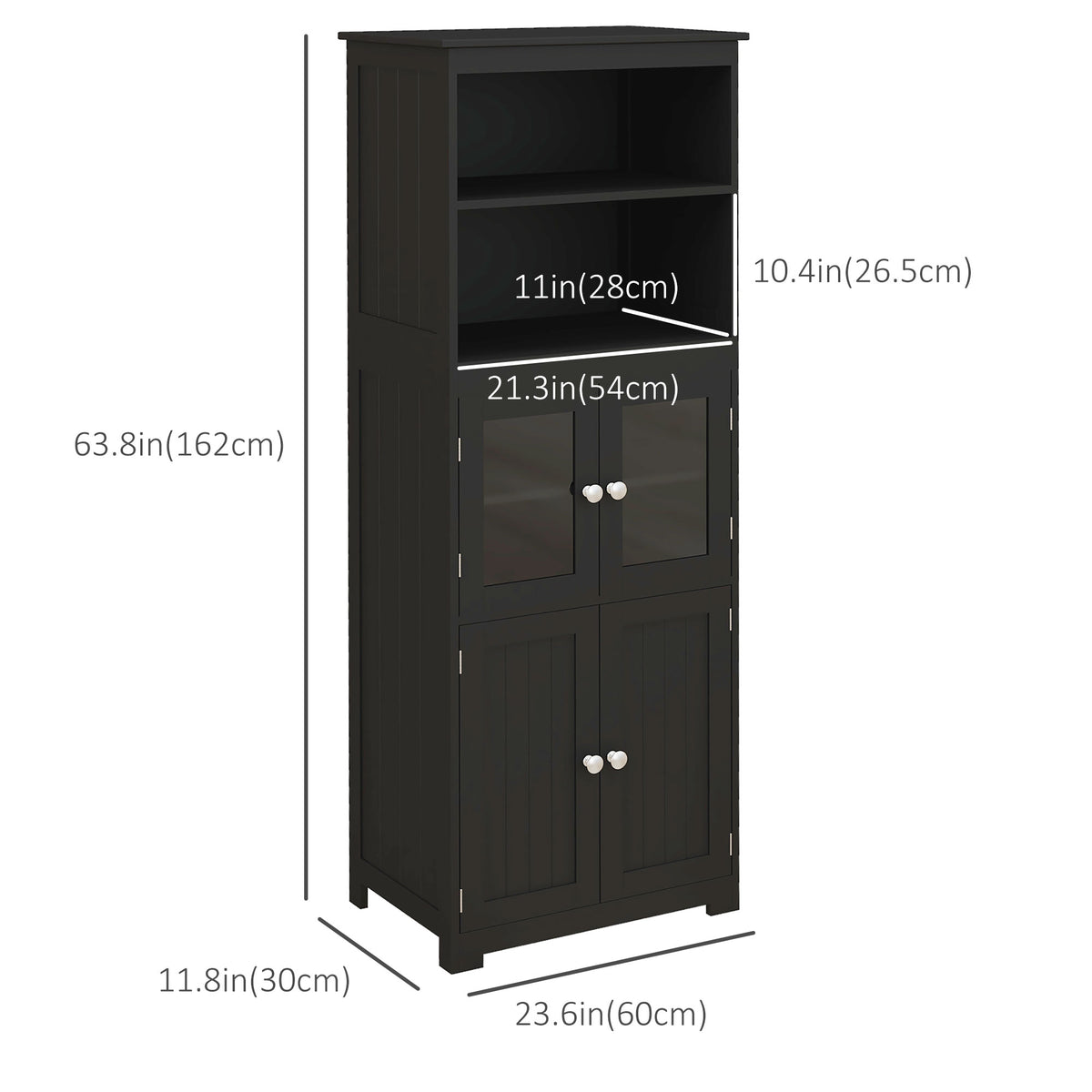 63" Small Buffet with Hutch, 4-Door Kitchen Pantry Storage Cabinet with Adjustable Shelf for Dining Room, Black