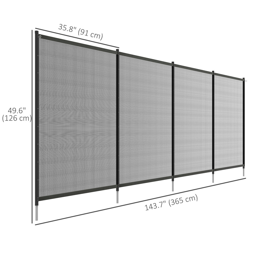 4-Panel Swimming Pool Fence, Aluminium Rustproof Pool Fencing, Overall Size 4' x 12', Black