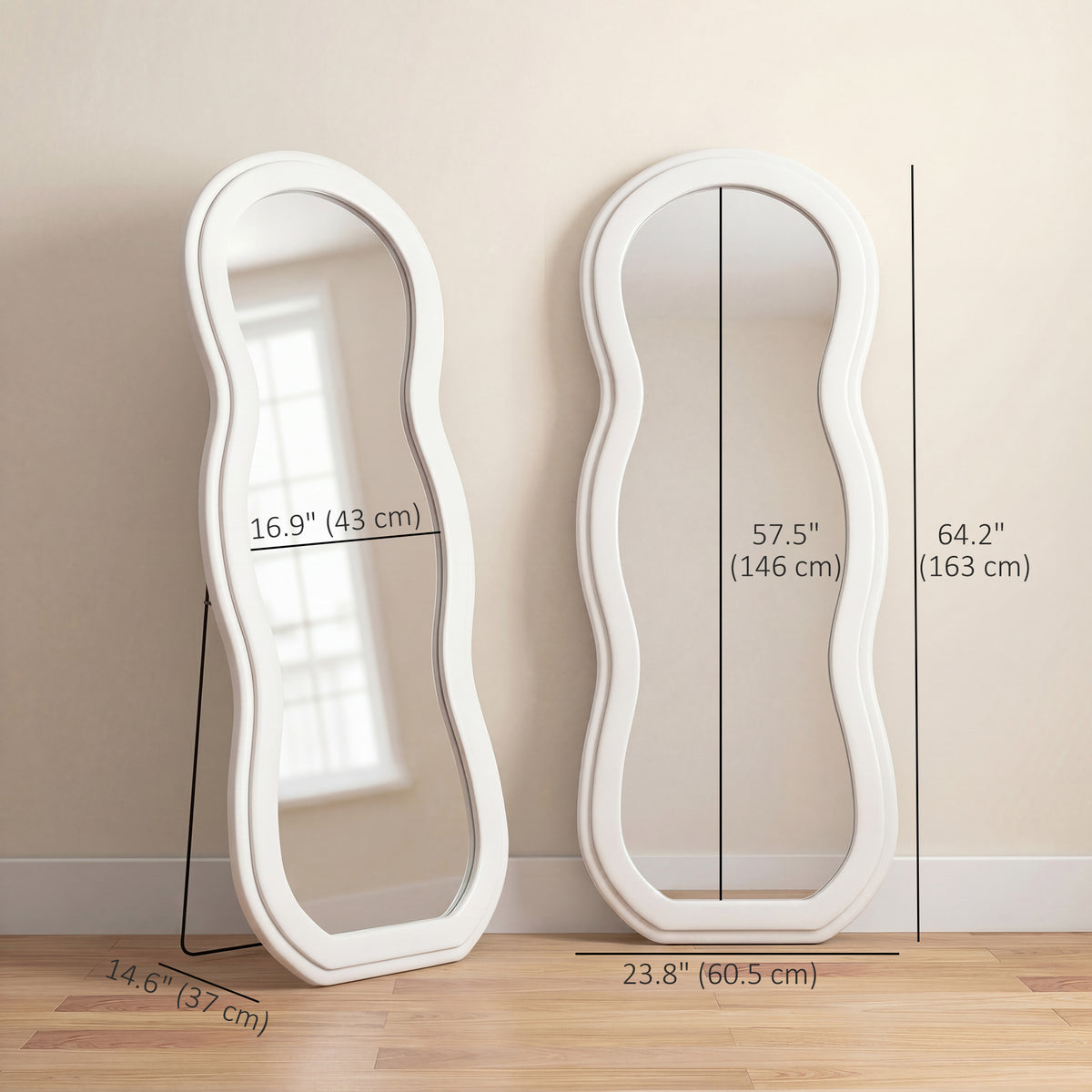 64" x 24" ሙሉ ቁመት መስታወት፣ መሬት ላይ ወይም ግድግዳ ላይ ዝተሰቕለ መስታወት፣ ብኣርኪ ሞገድ ቬልቬት ፍሬም ንኽበት ክፍሊ