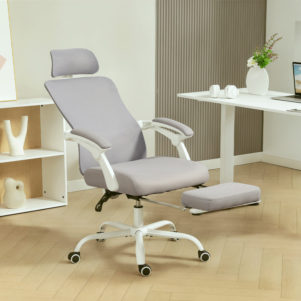 Ergonomic Office Chair, Mesh Reclining Desk Chair with Adjustable Lumbar Support, Headrest, Grey
