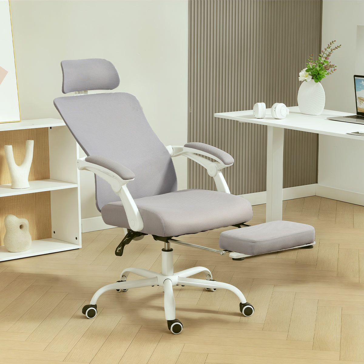 Ergonomic Office Chair, Mesh Reclining Desk Chair with Adjustable Lumbar Support, Headrest, Grey