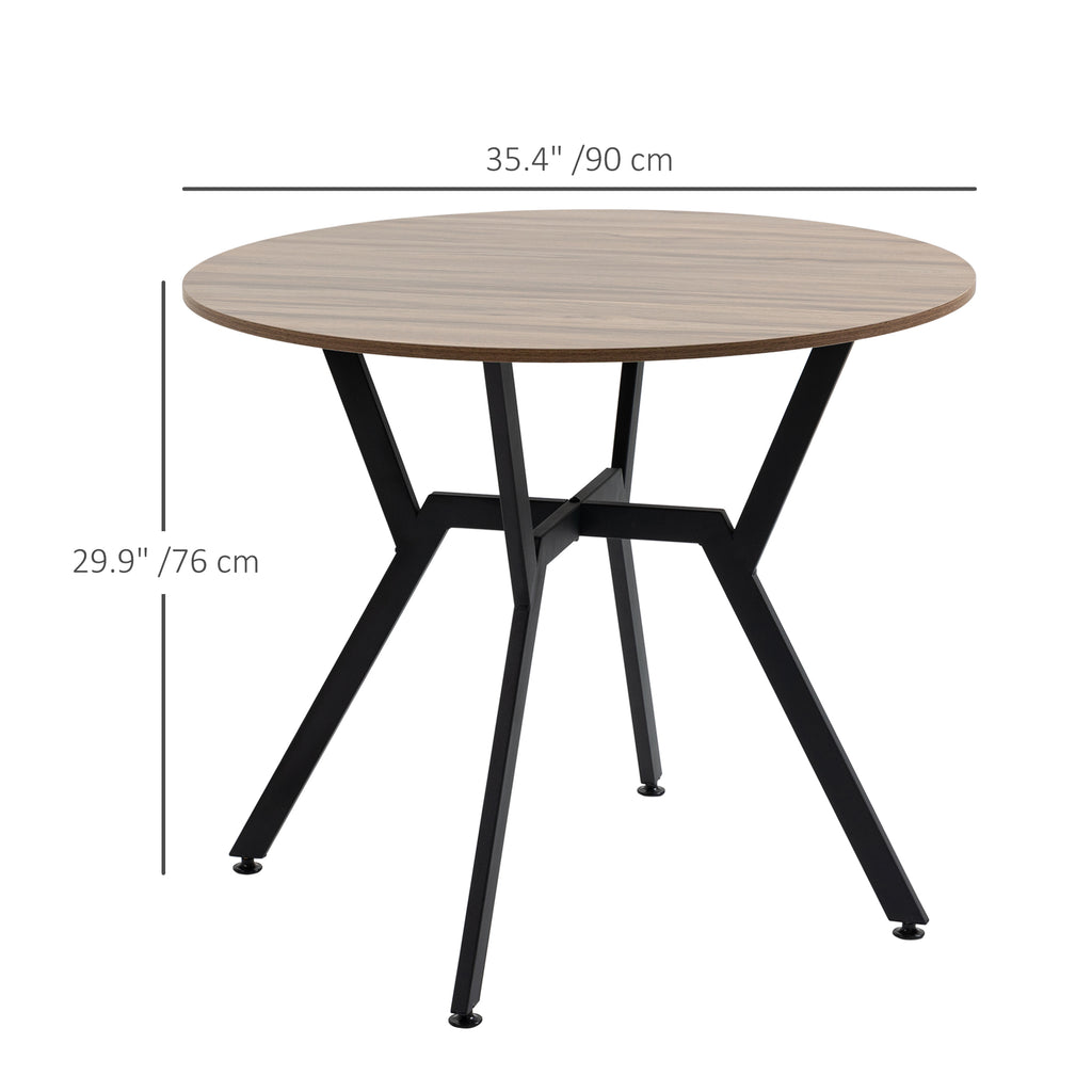 35" Round Dining Table, Modern Dining Room Table with Steel Frame, Space Saving Small Kitchen Table, Brown