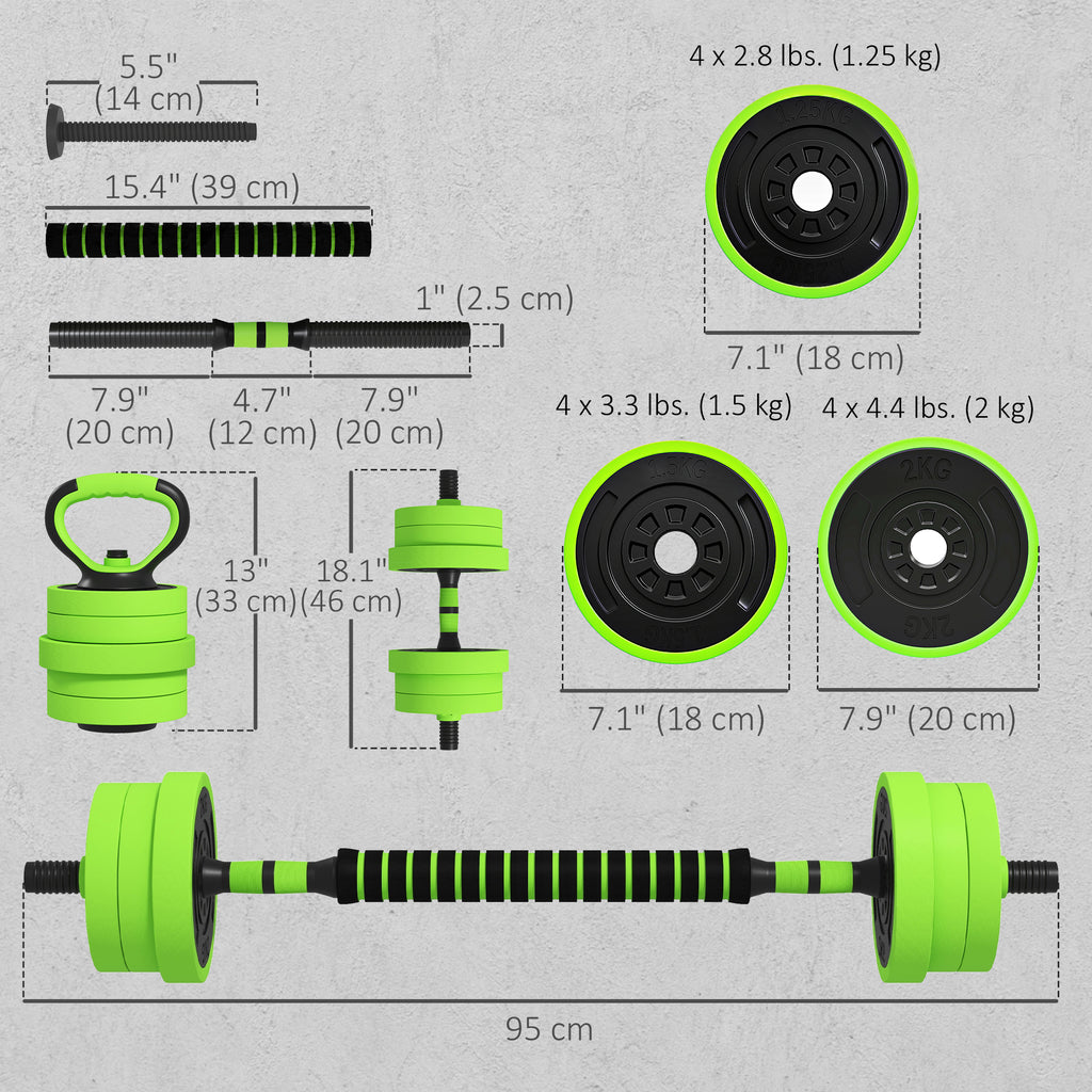 Soozier 66lbs 4-in-1 Adjustable Weight Dumbbell Set, Barbell, Kettlebell, Push Up Stand, Red