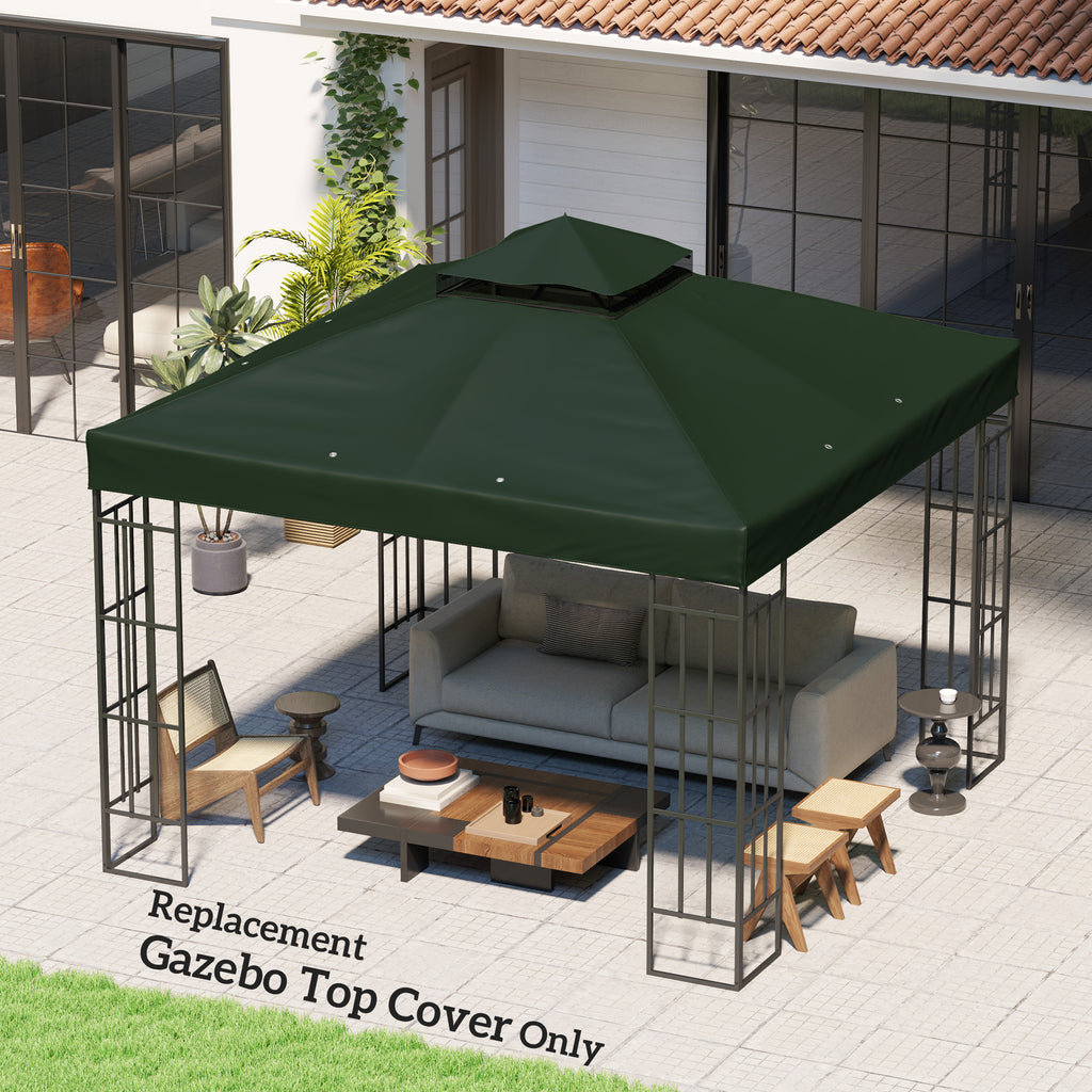 10' x 10' Gazebo Canopy Replacement Cover, 2-Tier Garden Gazebo Roof Replacement, UPF30+, TOP COVER ONLY, Grey