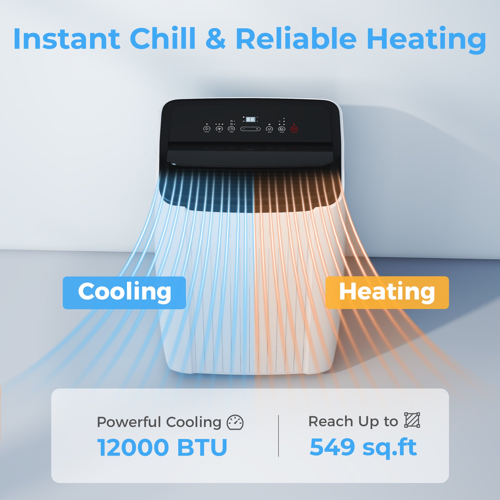 14,000 BTU 5-ኣብ-ሓደ ተንቀሳቓሲ ኣየር ኮንዲሽነር ምስ መስሓል፣ ሙቐት፣ ደርቂ ኣየር፣ ፋን፣ ድቃስ፣ ዋይፋይ ድምጻዊ ቁጽጽር፣ ጸሊም