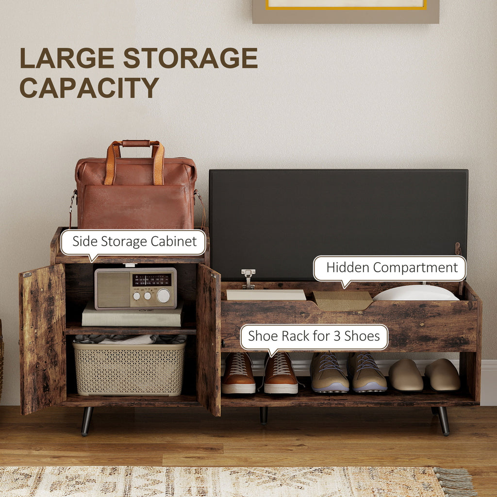 Storage Bench, Entryway Bench with Cushion, Hidden Storage, Compartments, Rustic Brown