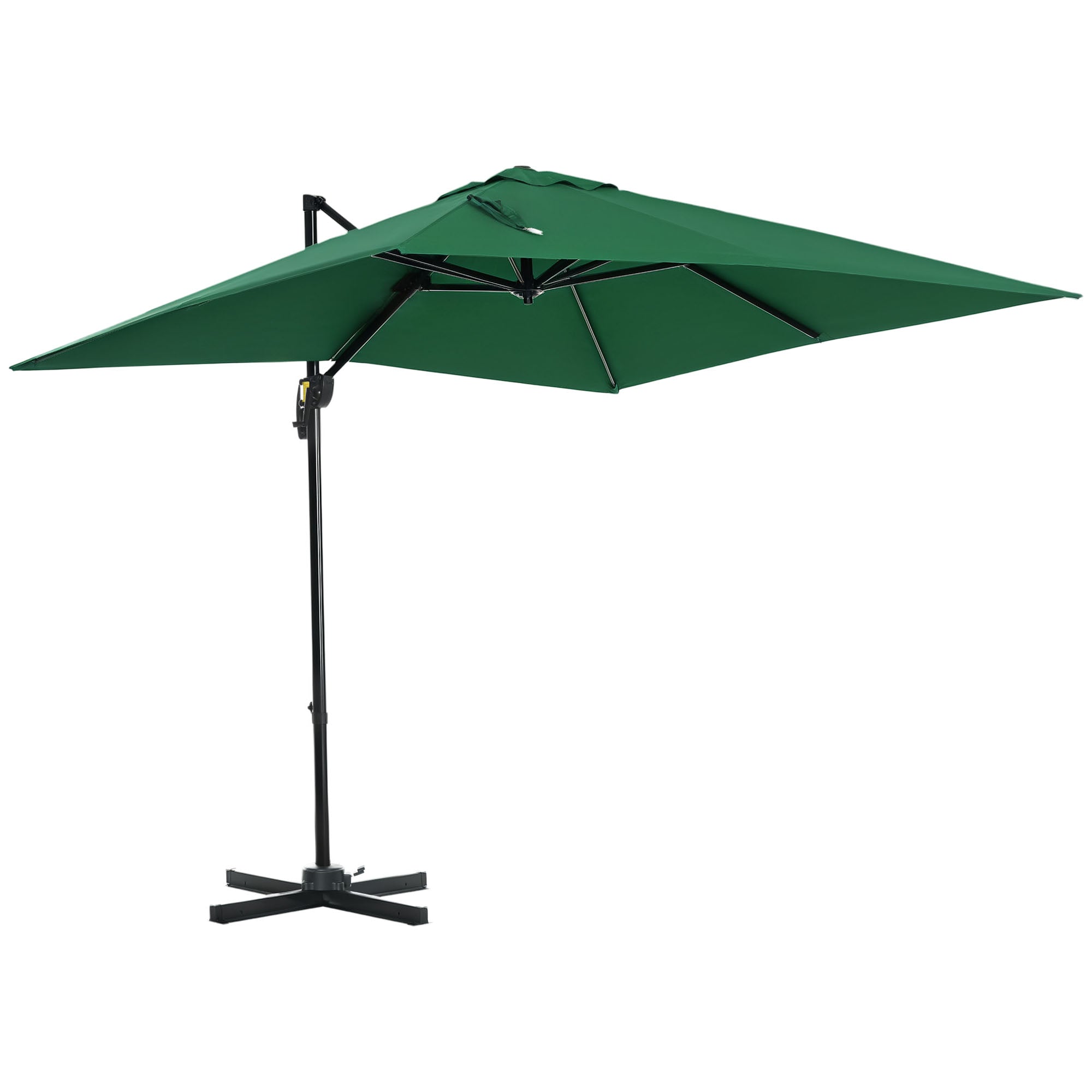 8' x 8' Square Cantilever Umbrella with 360° Rotation, Aluminum Outdoor Cantilever Market Parasol with Crank & Tilt, Garden Sun Canopy Shelter with Cross Base, Green