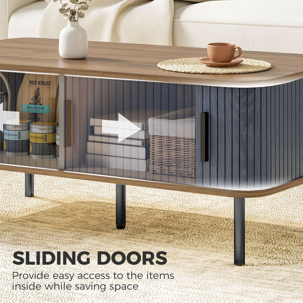 Nordic Side Table ምስ Fluted Tambour ዝንቀሳቐስ ማዕጾታትን ኣስራሓ እግሩን፣ መበሊ ዕቑር ንዘቕርብ ሳንዱቕ ንመቀመጢ ክፍሊ፣ ጸሊም