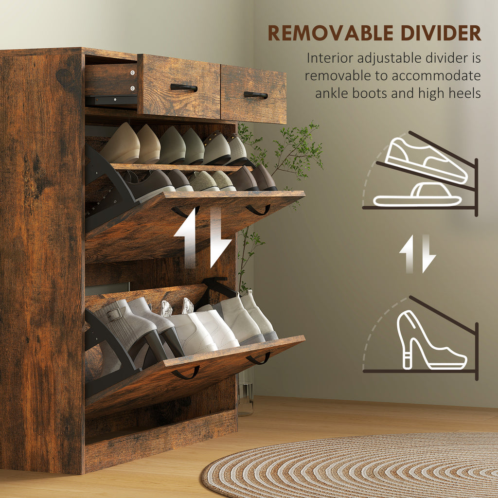 Narrow Shoe Storage with 2 Flip Drawers and Adjustable Shelves Shoe Organizer Cabinet for 12 Pairs of Shoes, Brown