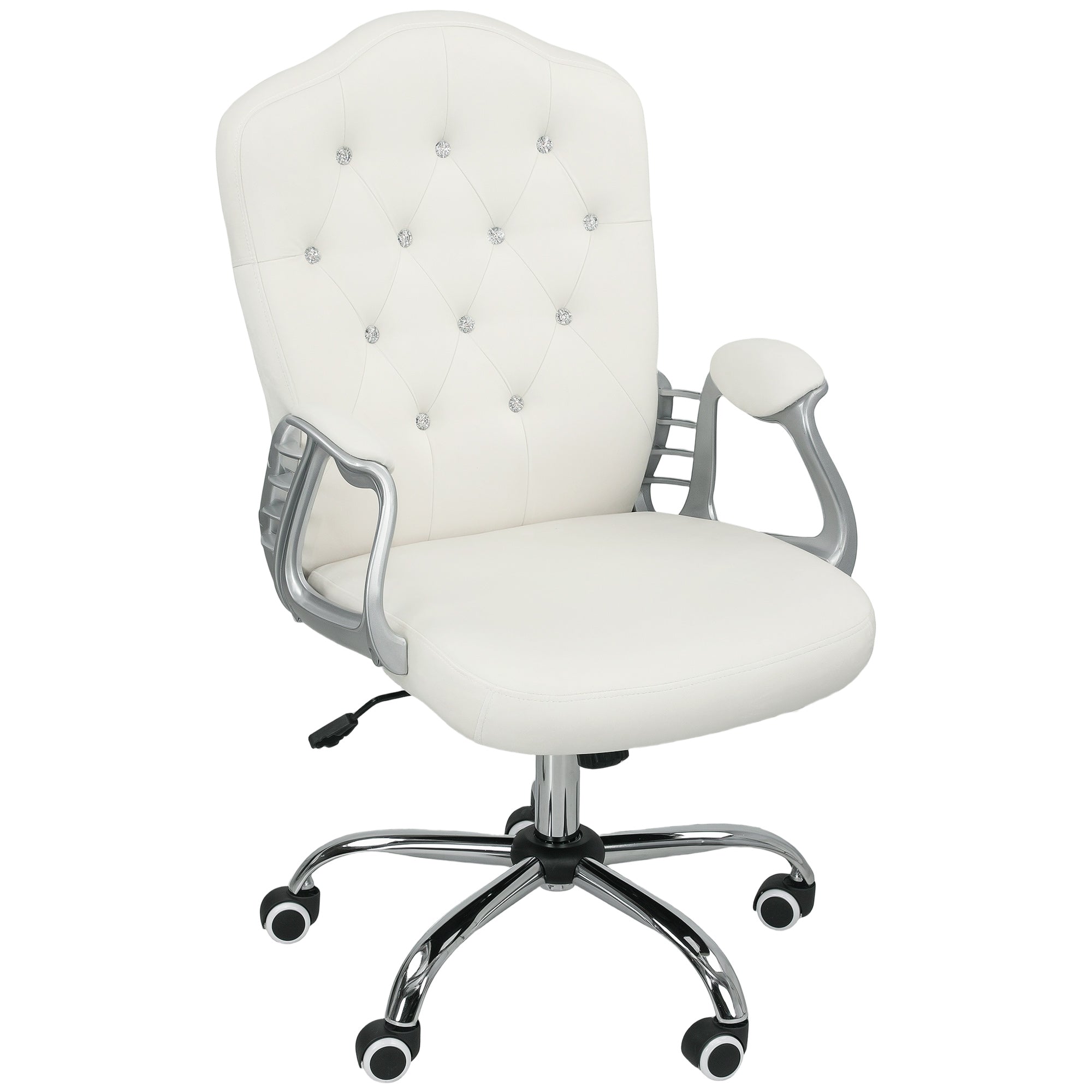 Vanity Office Chair, Velvet Computer Desk Chair with Swivel Wheels, Adjustable Height, Tilt Function, Off-White