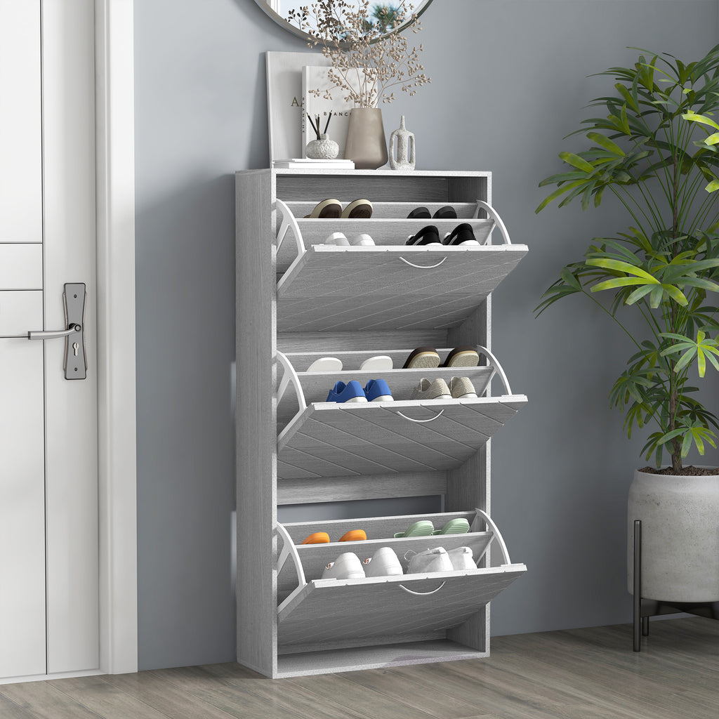 Shoe Storage Cabinet with 3 Flip Drawers, Narrow and Slim, 12 Pair of Shoes Organizer for Hallway, Entryway