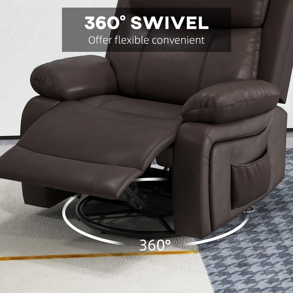 PU Leather Reclining Chair with Vibration Massage Recliner, Swivel Base, Rocking Function, Remote Control, Brown