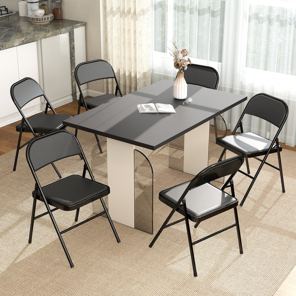 Set of 4 Metal Foldable Chairs, PU Leather Padded Folding Chairs with Cushion Seat and Open Back for Indoor, White