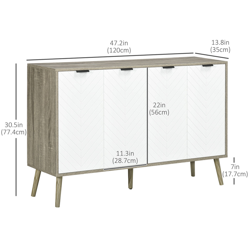 Modern Sideboard and Buffet, Dining Room Cabinet with Adjustable Shelves and 4 Doors, Grayish Brown