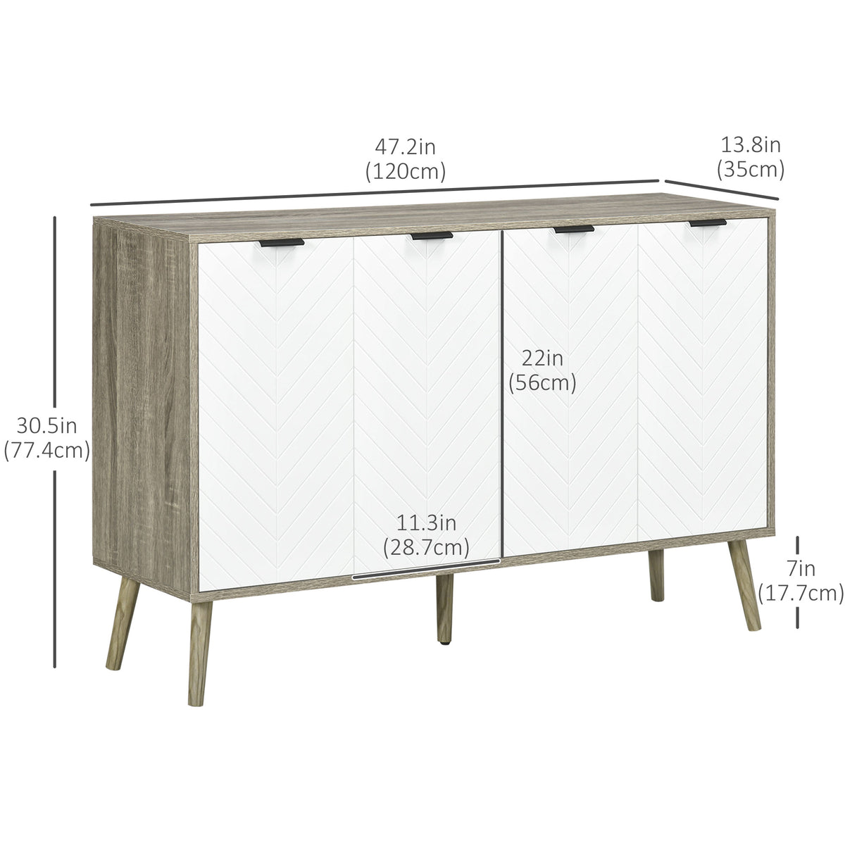 Modern Sideboard and Buffet, Dining Room Cabinet with Adjustable Shelves and 4 Doors, Grayish Brown