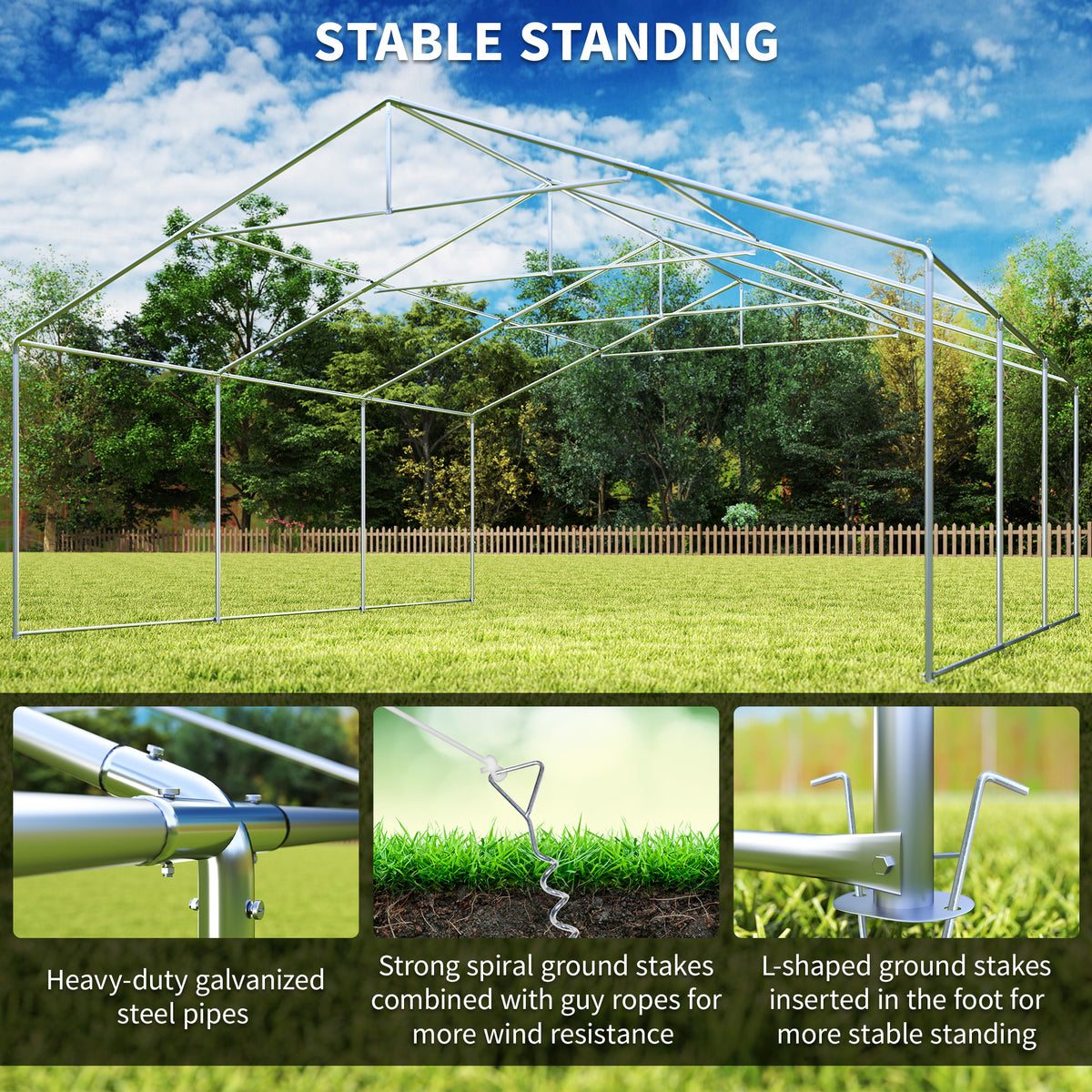 20' x 20' Heavy-duty Large Wedding Tent, Outdoor Carport Garage Party Tent, Patio Gazebo Canopy with Sidewall, Grey