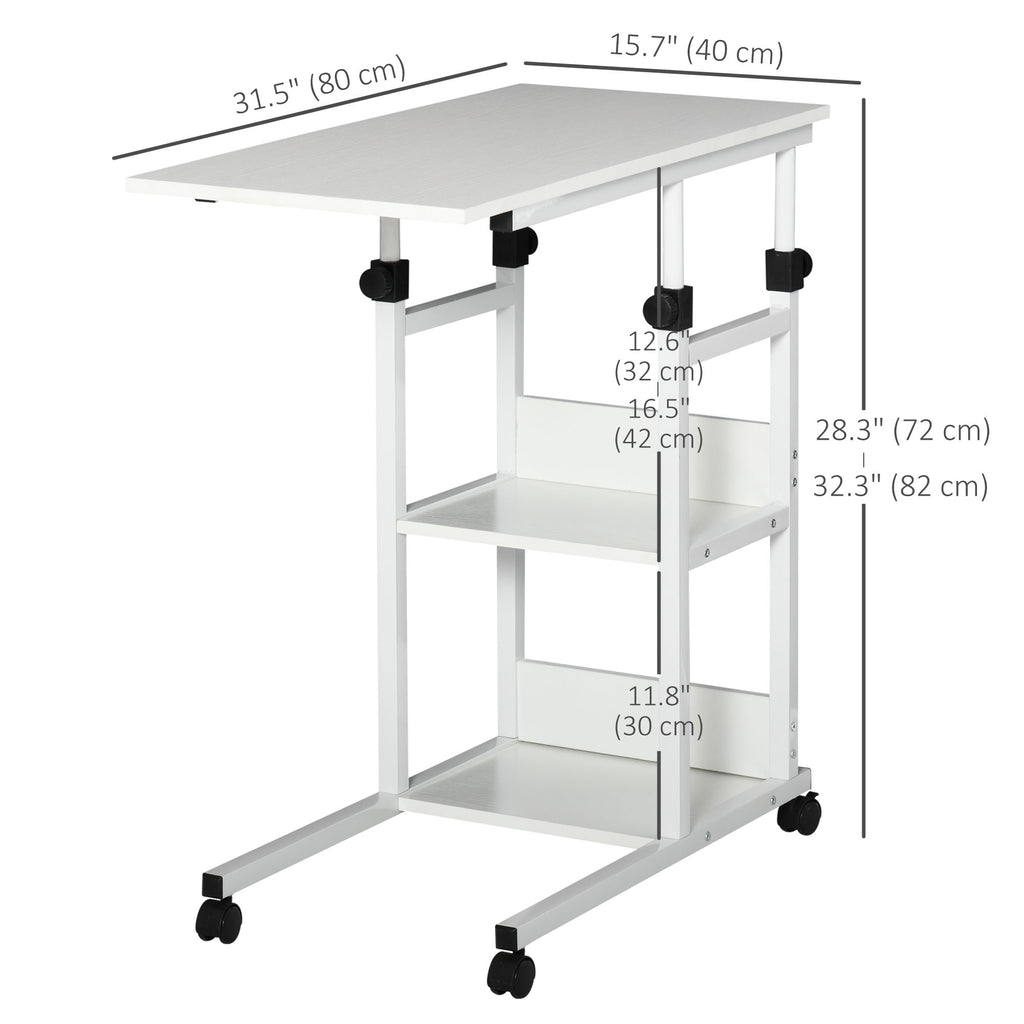 Mobile Standing Desk, Adjustable Height 31.5 inch Stand Up Desk with Wheels for Home Office, White
