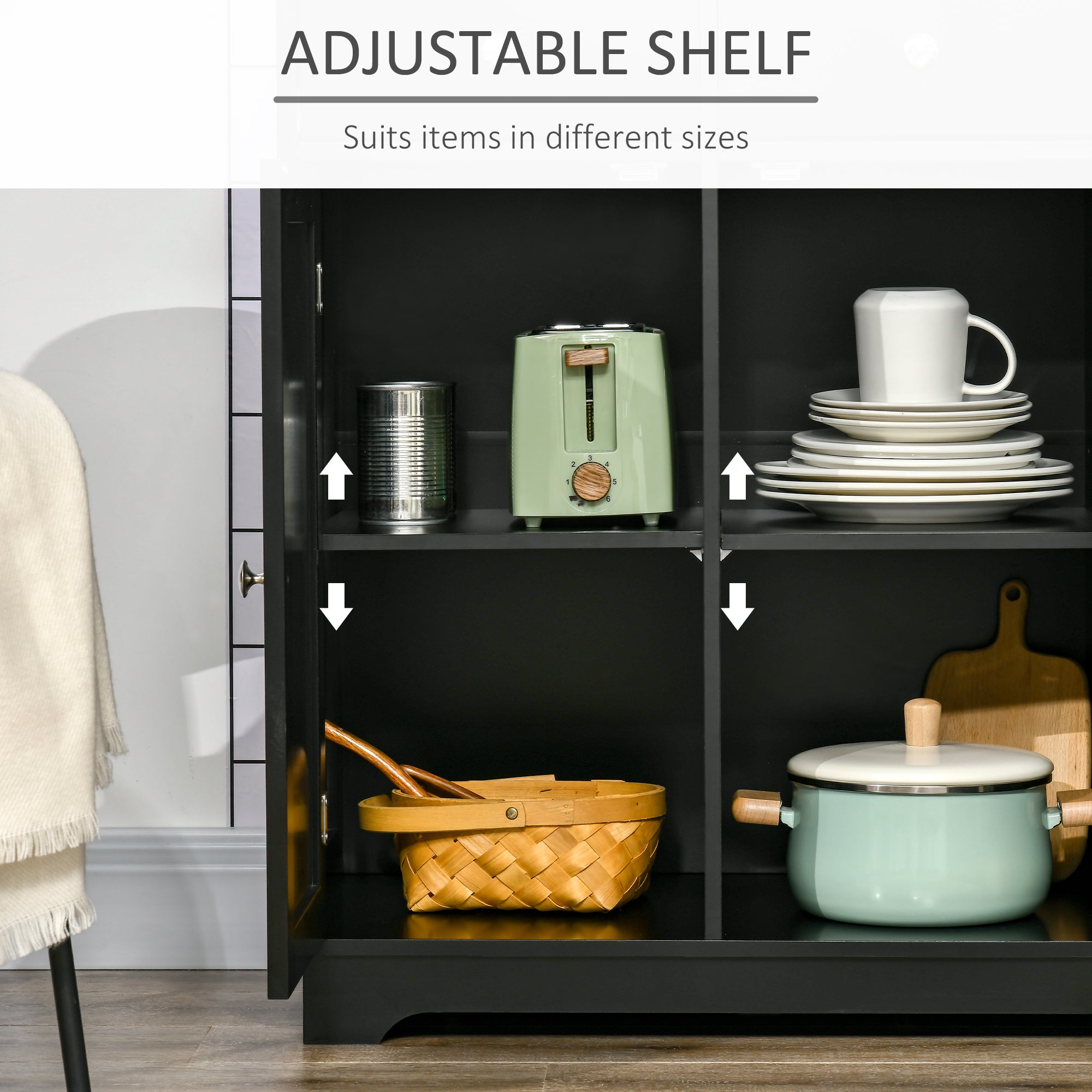 Modern Sideboard, Buffet Cabinet with Storage Cabinets, Drawers and Adjustable Shelves for Living Room, White