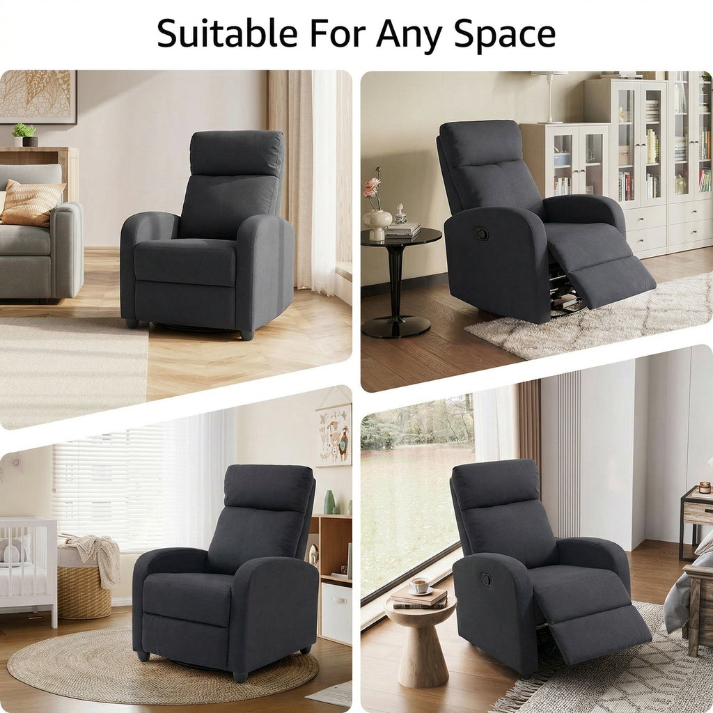 Single Recliner Sofa, Manual Home Theater Seating, Single Reclining Sofa Chair with Padded Seat for Living Room, Black