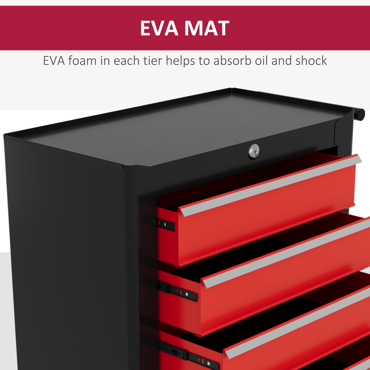 5 Drawer Roller Tool Chest, Lockable Toolbox, Storage Organizer with Handle for Workshop Mechanics Garage, Black and Red