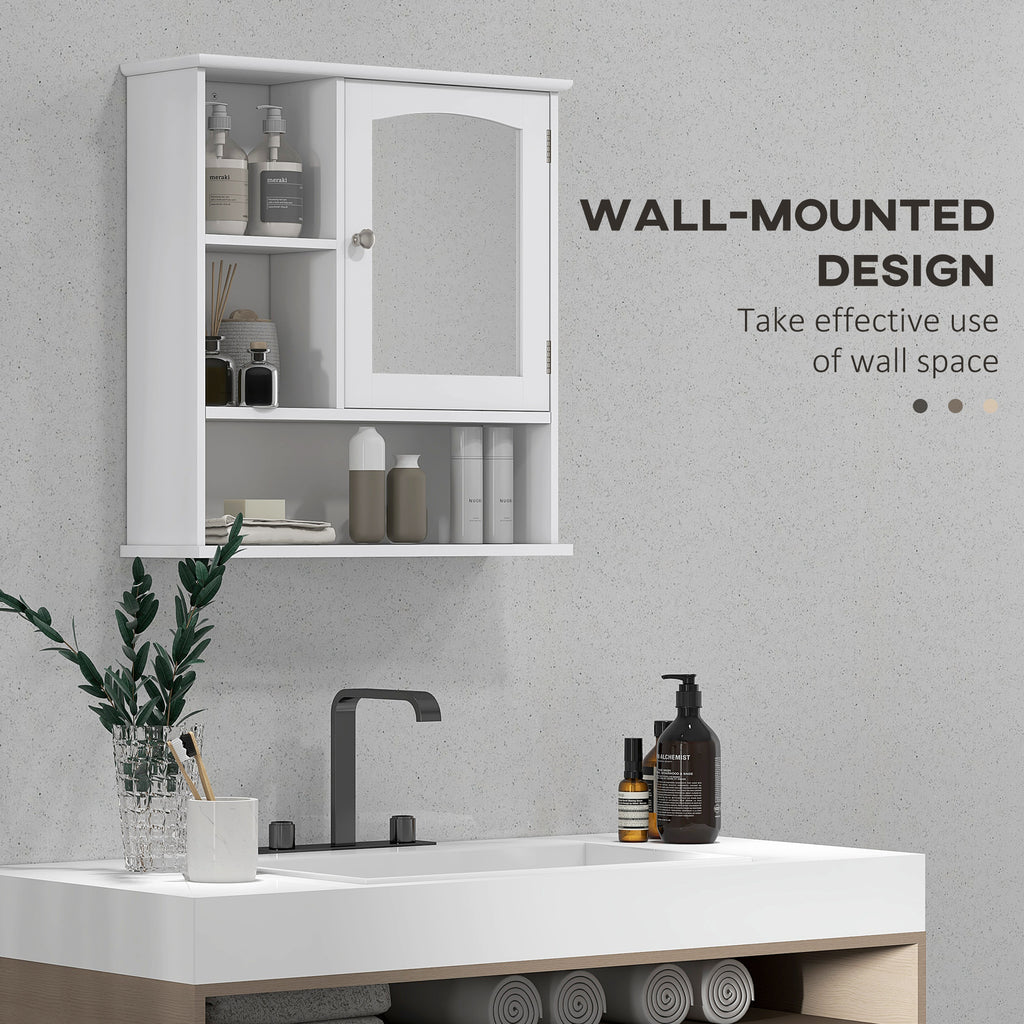 Wall-Mounted Medicine Cabinet, Bathroom Mirror Cabinet with Doors and Storage Shelves, White