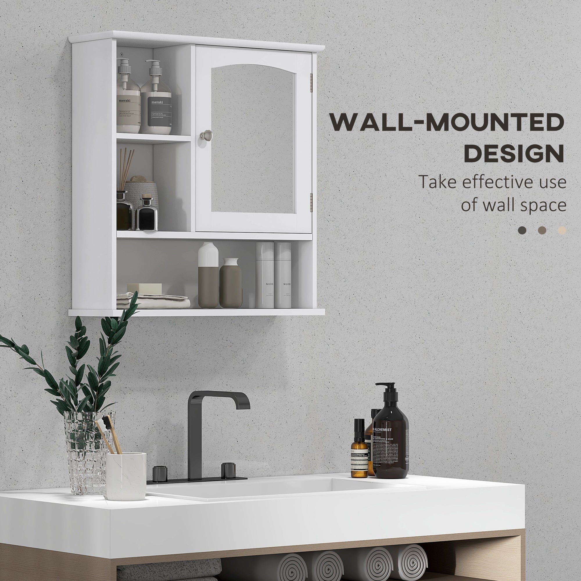 Wall-Mounted Medicine Cabinet, Bathroom Mirror Cabinet with Doors and Storage Shelves, White