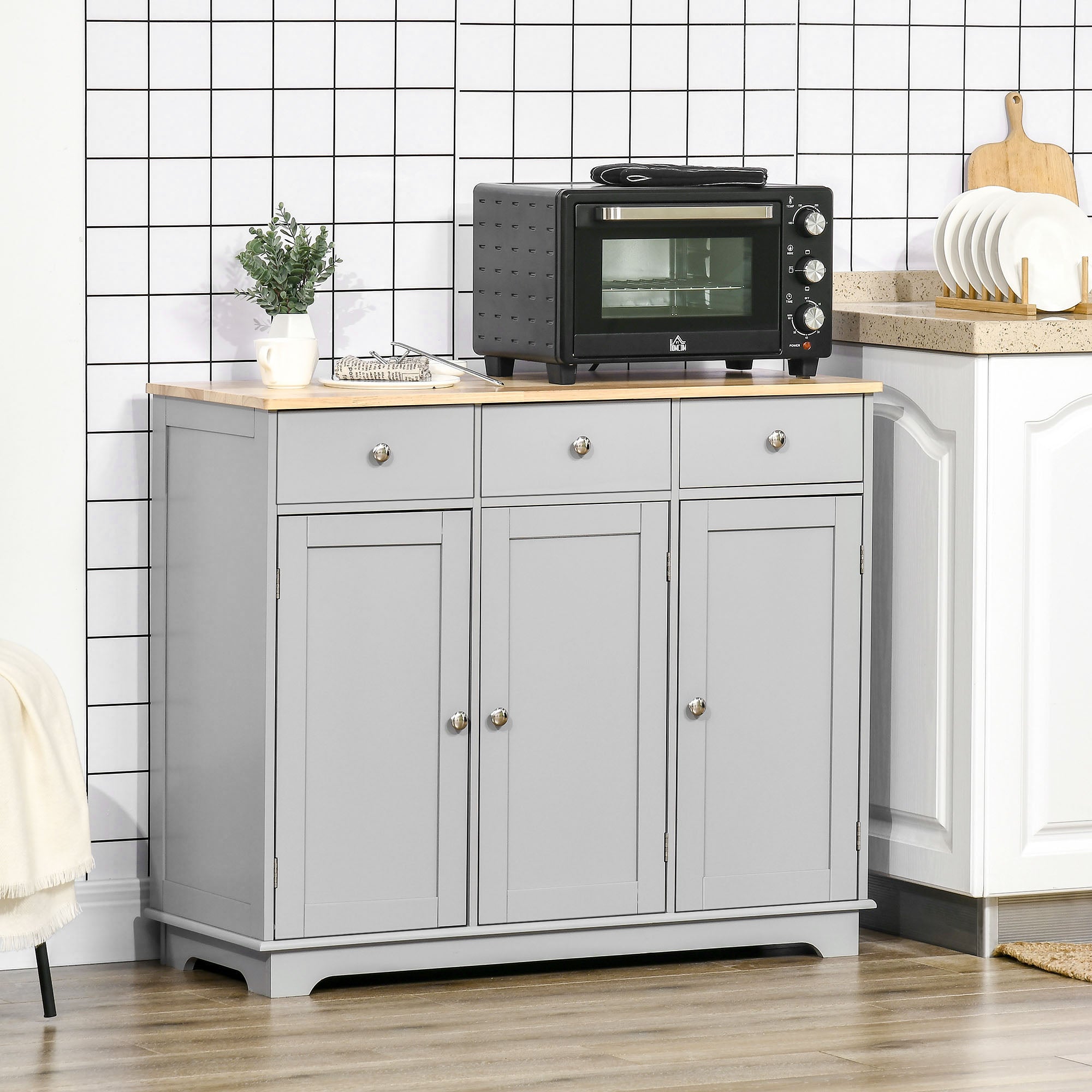 Modern Sideboard, Buffet Cabinet with Storage Cabinets, Drawers and Adjustable Shelves for Living Room, White