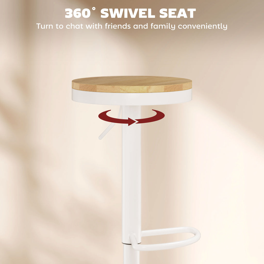 Wood Barstools Set of 2, Swivel Bar Stools with Adjustable Height for Kitchen Counter, Natural Wood and White